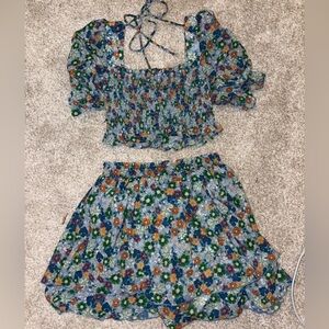 Floral Smocked Top and Skort Set